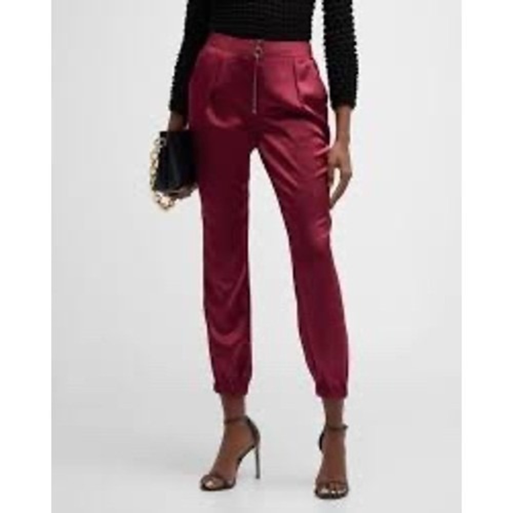 Paige Mulberry Satin Jogger Pants High Rise Ring Pull Zipper Size 2